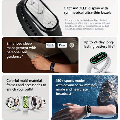 Xiaomi Mi Smart Band 10 for & - Smartwatch with 4.37cm AMOLED Display, Compatible for /, 5ATM, Battery Life, Compatible for Smart Mi Band Strap