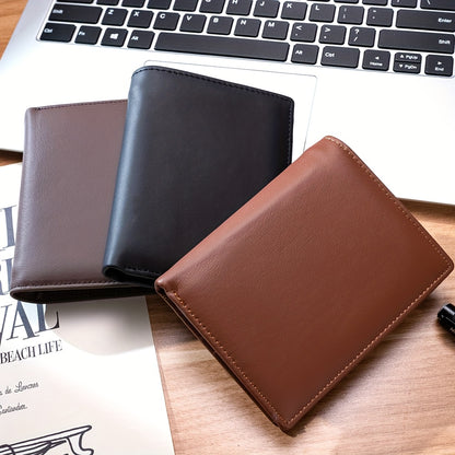 1pc Genuine Leather Wallets for Men and Women | Vintage Thin Vertical Short ID Credit Card Holder Money Bag Coin Purse, Solid Color, Lining, Non-braided, Ideal for Thanksgiving, Father'S Day, Christmas, Valentine'S Day Gifts