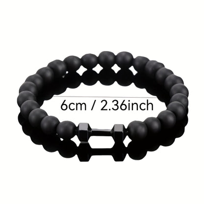 Men's Matte Black Obsidian Bead Bracelet - Heavy Duty Interlocking Link Design, -Free Sporty Black Stone Chain for Gym, Casual & Formal Wear - All-Season Durable Men's Jewelry for Strength & Elegance (No Coating, Natural Obsidian) - Ideal for Fitness & Everyday Use, Perfect for Sports & Holiday Themes, Year-Round Wear, Bold Statement Piece for Men