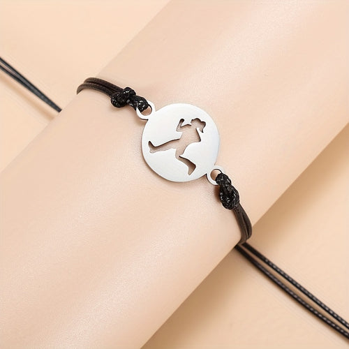 Stainless Steel Running Pattern Pendant Bracelet For Men Women, Gift For Boyfriend Girlfriend, Sports Lovers Gift