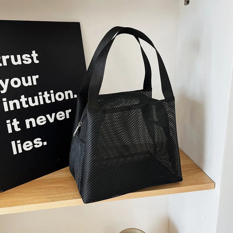 New Large Capacity Mesh Bag with handle Travel Toiltery Makeup Bag Portable Beach Bag Cosmetic Zipper Pouch