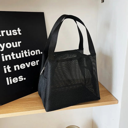 New Large Capacity Mesh Bag with handle Travel Toiltery Makeup Bag Portable Beach Bag Cosmetic Zipper Pouch