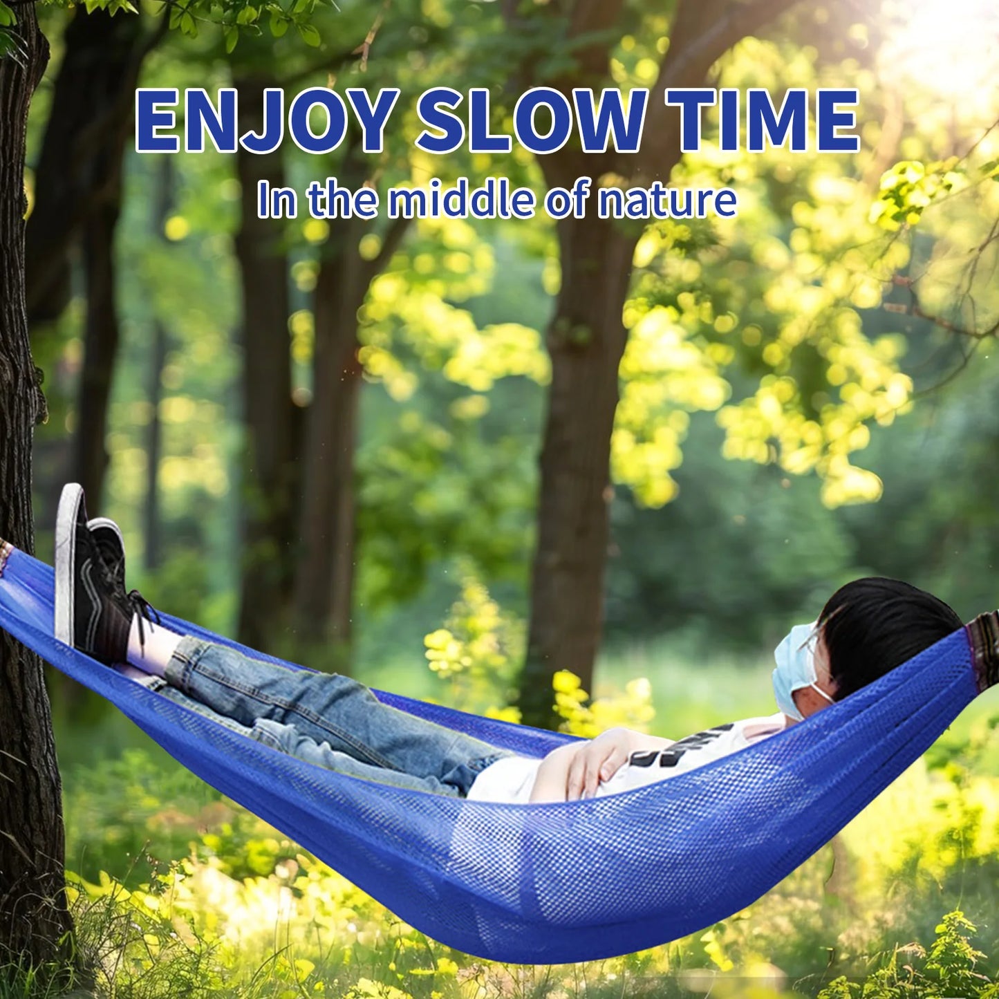 Hickened Rope Hammock Garden Outdoor Mesh Hammock Portable Simple Hammock Hanging Bed Double Outdoor Hammock with Bag