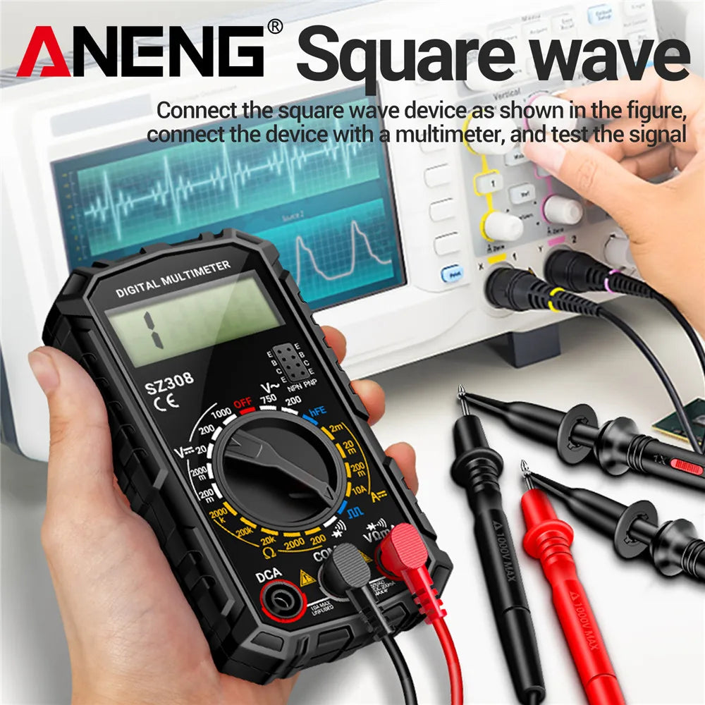 ANENG SZ 308 Square Wave Digital Tester 1999 Count HFE Triode Buzzer Multimeter AC/DC Voltage 10A Current Multimeters Meter Tool