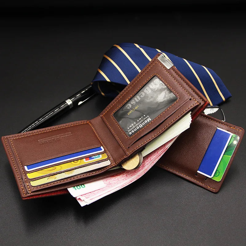 Fashion Casual Men's Short Wallet - Multi-functional Draw Card Holder for Men, Slim Cardholder Bags with Free Shipping