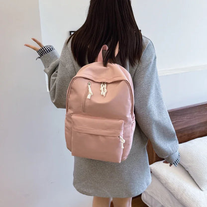 Minimalist Solid Color Laptop Backpack Women's Solid Nylon Bookbag Large Capacity Multi Pocket Adjustable Straps Campus Commute