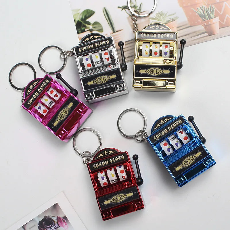 Fruit Slot Machine Keychain Lucky Charm Jackpot Keychains Mini Casino Pendant Bag Charm Novelty Gifts for Kids Adults