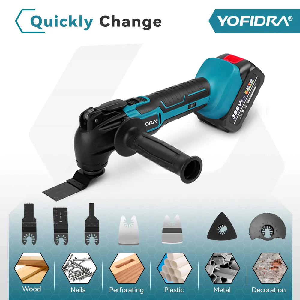 YOFIDRA Oscillating Multi Function Tool Electric Saw Trimmer Shovel Cutting woodworking Machine For Makita 18V Battery Pin