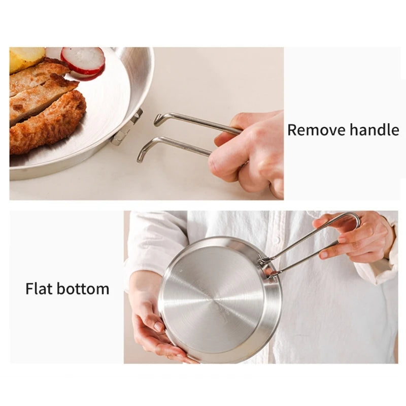 304 Stainless Steel Folding Skillets Portable Nonstick Frying Pans with Removable Handle Practical Kitchen Cookware