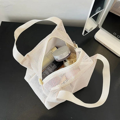 New Large Capacity Mesh Bag with handle Travel Toiltery Makeup Bag Portable Beach Bag Cosmetic Zipper Pouch