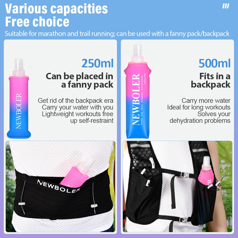 150ML 250ML 500ML TPU Outdoor Sport Bottle Folding Soft Flask Portable Water Bottle For Suitable Running Camping Hiking