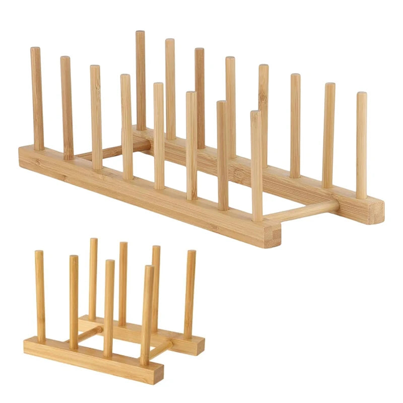 Dish Drainer Plate Rack Bamboo Shelf Cups Display Stand Drainer Holder Pan Cover Drying Organizer Kitchen Accessory