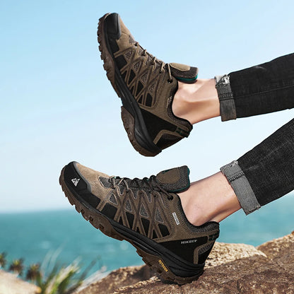 HIKEUP New Arrival Mens Hiking Shoes Breathable Lace Up Trekking Male Cushioning Outdoor Climbing Tourism Sneakers for Men