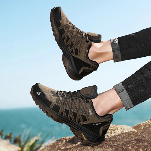 HIKEUP New Arrival Mens Hiking Shoes Breathable Lace Up Trekking Male Cushioning Outdoor Climbing Tourism Sneakers for Men