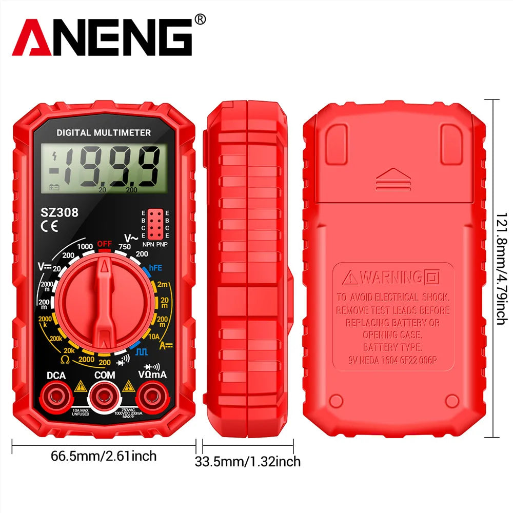 ANENG SZ 308 Square Wave Digital Tester 1999 Count HFE Triode Buzzer Multimeter AC/DC Voltage 10A Current Multimeters Meter Tool