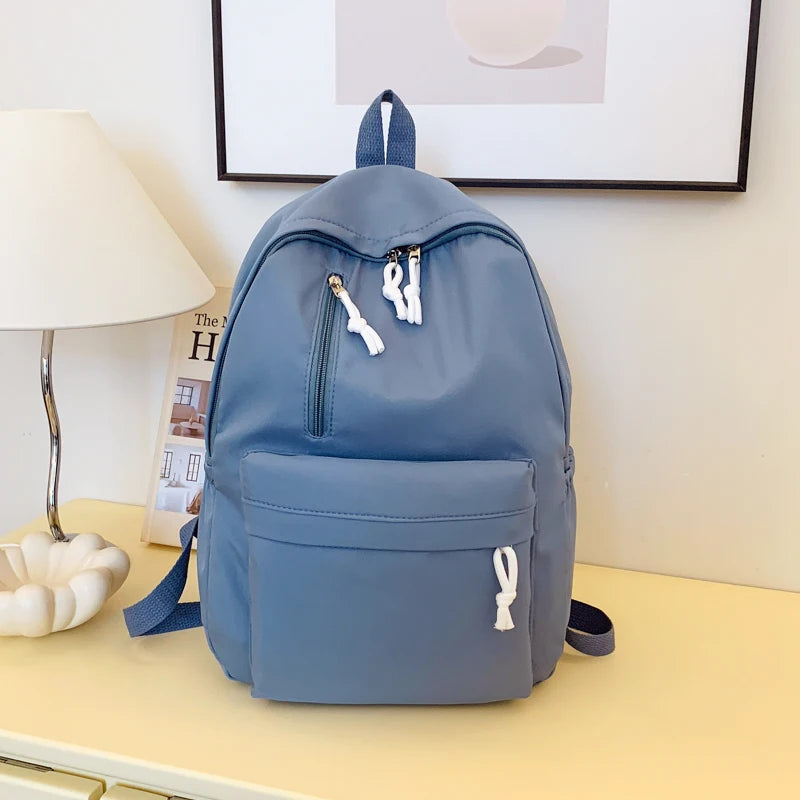 Minimalist Solid Color Laptop Backpack Women's Solid Nylon Bookbag Large Capacity Multi Pocket Adjustable Straps Campus Commute