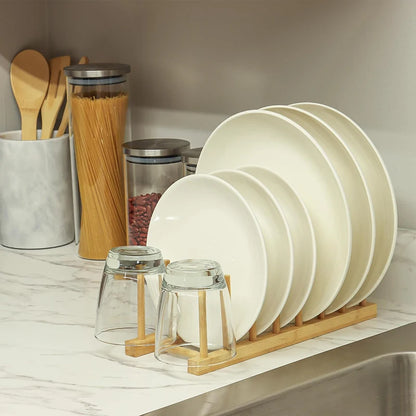 Dish Drainer Plate Rack Bamboo Shelf Cups Display Stand Drainer Holder Pan Cover Drying Organizer Kitchen Accessory