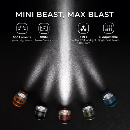 Wurkkos HD03 680LM Mini Clip Light USB C Rechargeable Pocket Flashlight Spotlight/Floodlight Portable EDC RGB Torch with Magnet