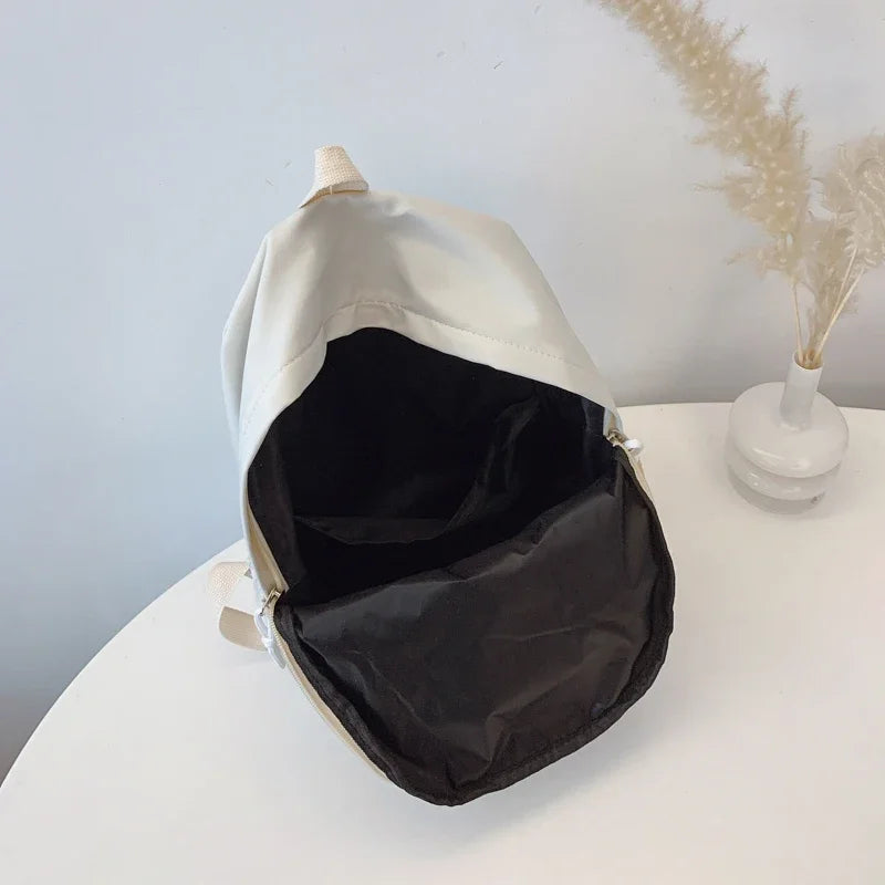 Minimalist Solid Color Laptop Backpack Women's Solid Nylon Bookbag Large Capacity Multi Pocket Adjustable Straps Campus Commute