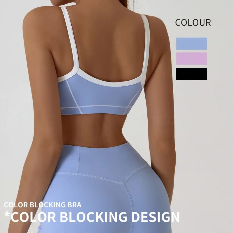 Yoga Sports Bra Color Clashing Shock Absorbing Brassiere Women Full Cup Breathable Gym Tube top Bra Yoga Workout Underwear