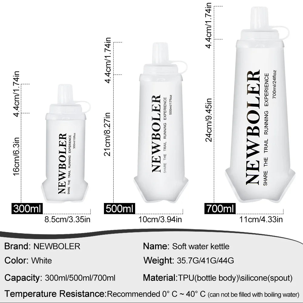 NEWBOLER 300ml/500ml/700ml Soft Flask Foldable Silicone Water Bottle TPU Running Kettle for Outdoor Camping Running Cycling