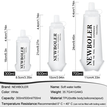 NEWBOLER 300ml/500ml/700ml Soft Flask Foldable Silicone Water Bottle TPU Running Kettle for Outdoor Camping Running Cycling