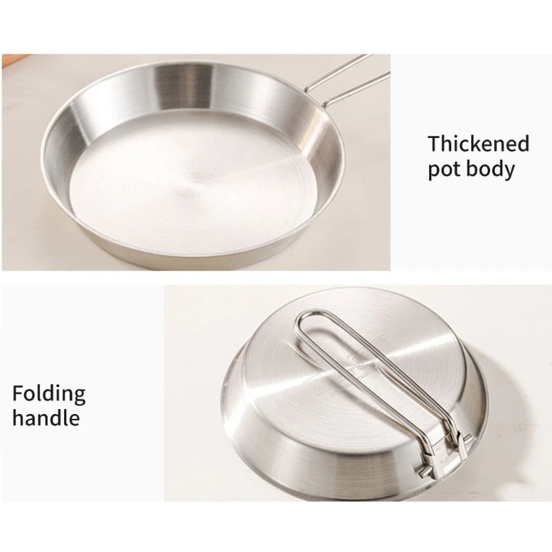 304 Stainless Steel Folding Skillets Portable Nonstick Frying Pans with Removable Handle Practical Kitchen Cookware