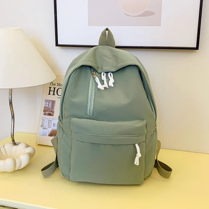 Minimalist Solid Color Laptop Backpack Women's Solid Nylon Bookbag Large Capacity Multi Pocket Adjustable Straps Campus Commute