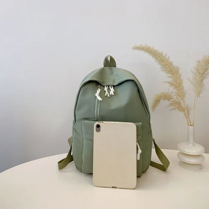 Minimalist Solid Color Laptop Backpack Women's Solid Nylon Bookbag Large Capacity Multi Pocket Adjustable Straps Campus Commute