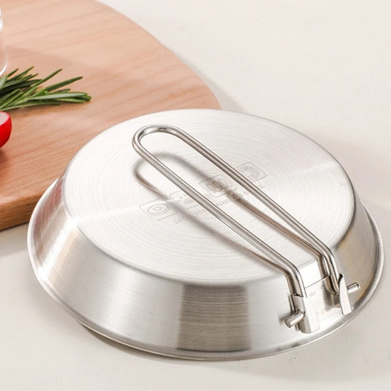 304 Stainless Steel Folding Skillets Portable Nonstick Frying Pans with Removable Handle Practical Kitchen Cookware