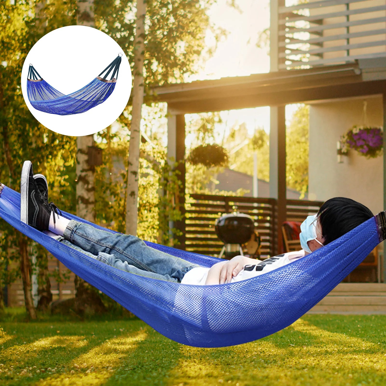 Hickened Rope Hammock Garden Outdoor Mesh Hammock Portable Simple Hammock Hanging Bed Double Outdoor Hammock with Bag