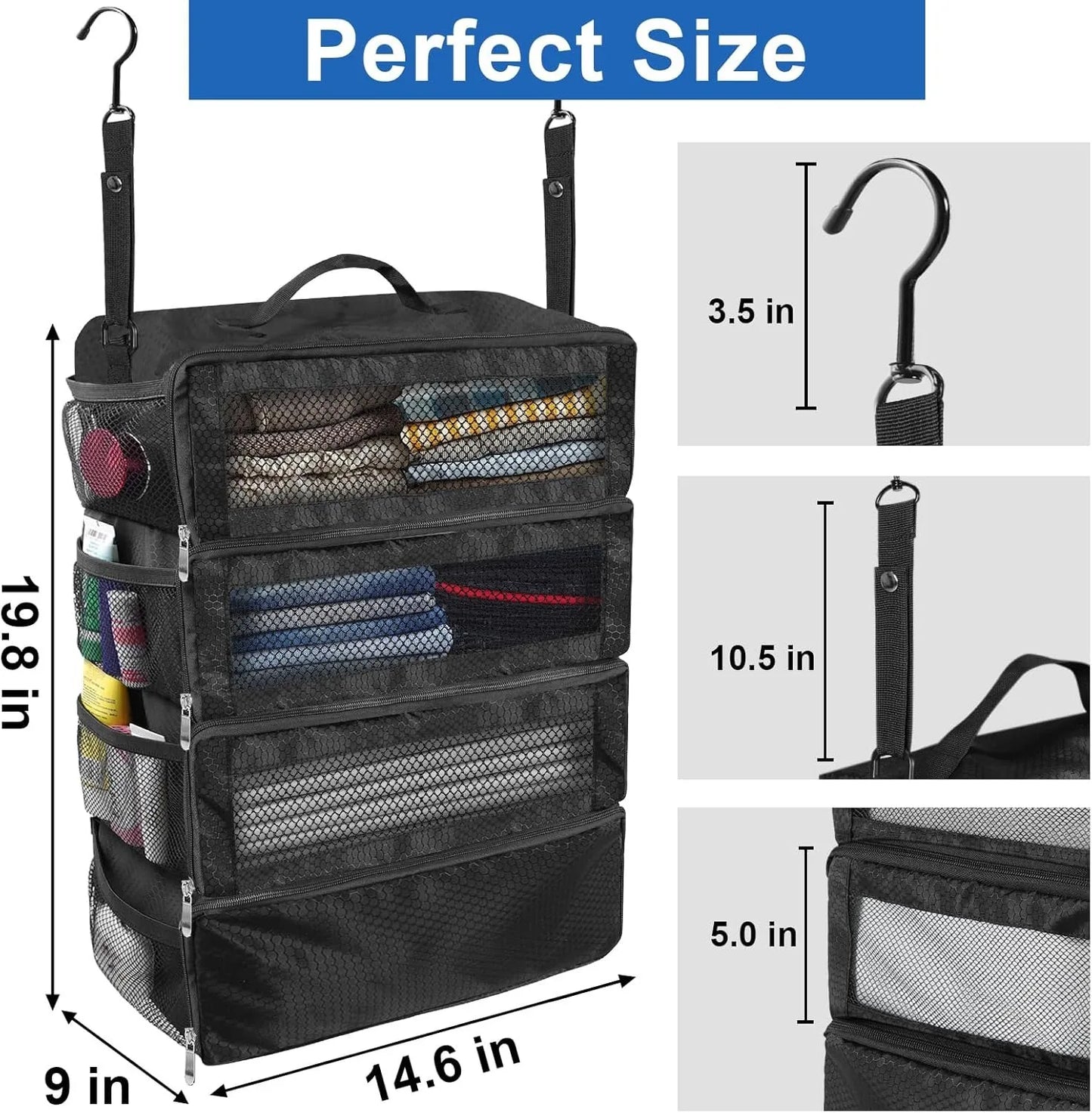 Suitcase Organizer High-capacity Travel Luggage Organizer Hanging Shelve Packing Cube Closet Collapsible Hanging Storage Bags