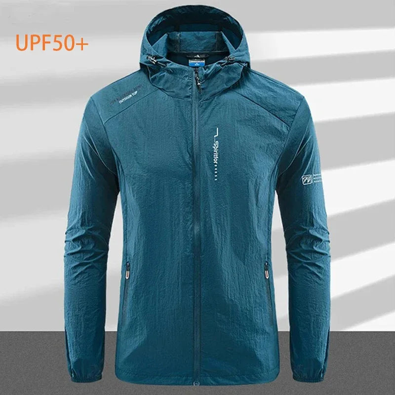 Men's UPF 50+ UV Protection Windbreaker Quick Dry Jacket Outdoor Sun-Protective Thin Hiking Fishing Cycling Hooded Sport Light