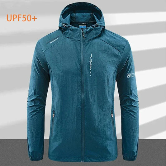 Men's UPF 50+ UV Protection Windbreaker Quick Dry Jacket Outdoor Sun-Protective Thin Hiking Fishing Cycling Hooded Sport Light