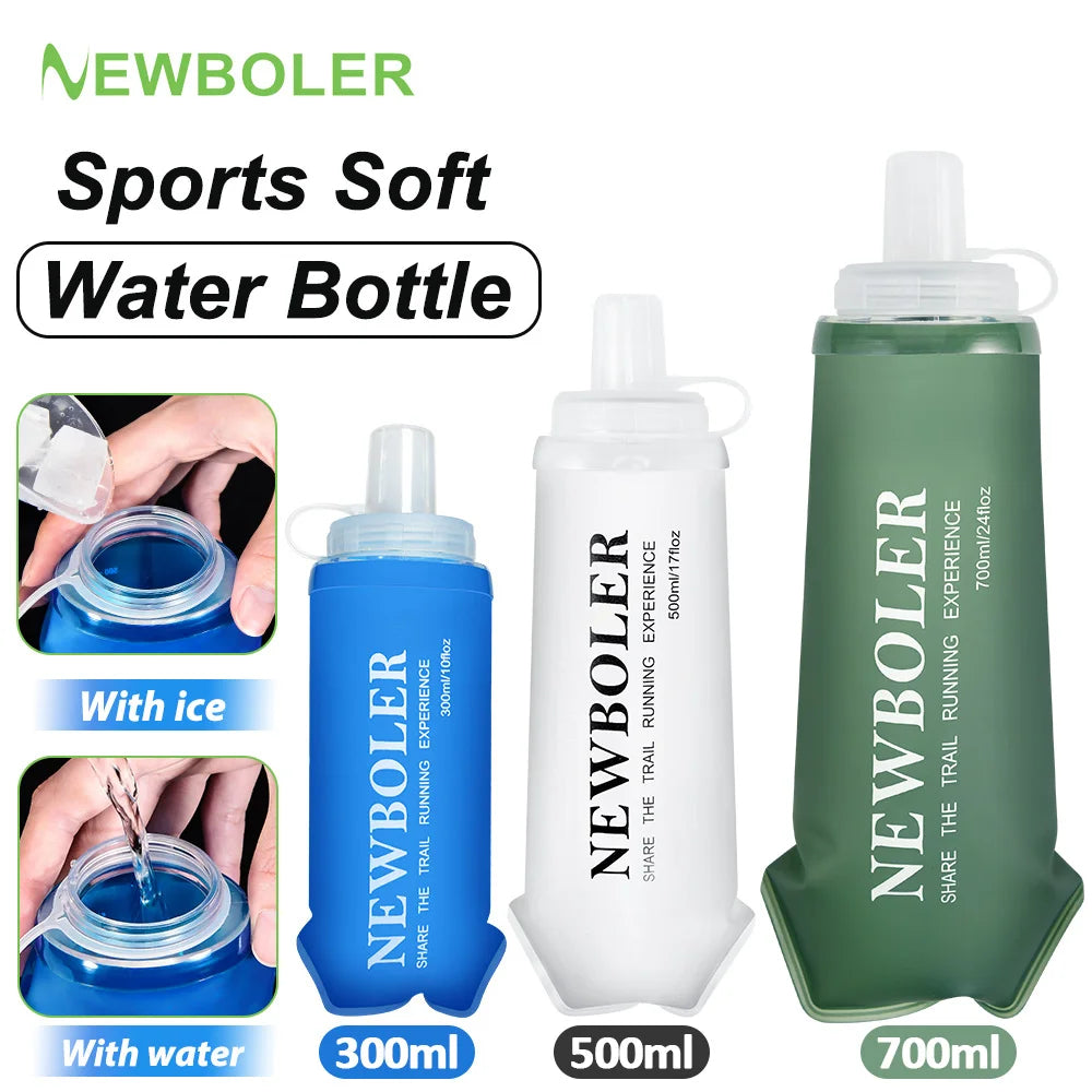 NEWBOLER 300ml/500ml/700ml Soft Flask Foldable Silicone Water Bottle TPU Running Kettle for Outdoor Camping Running Cycling