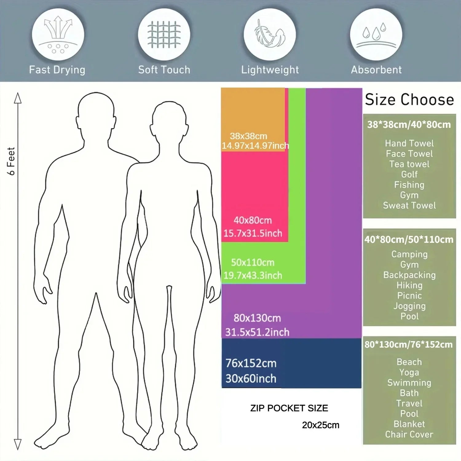 Quick-Dry Microfiber Towel - Ultra Absorbent, Compact & Sandproof for Gym, Beach, Travel & Swimming, Lightweight Sports Towel