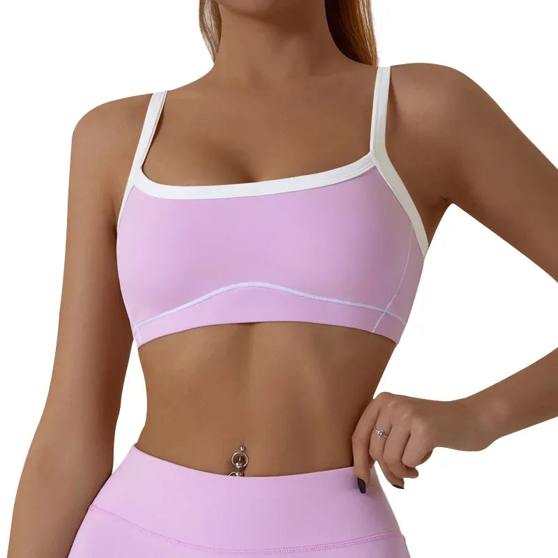 Yoga Sports Bra Color Clashing Shock Absorbing Brassiere Women Full Cup Breathable Gym Tube top Bra Yoga Workout Underwear