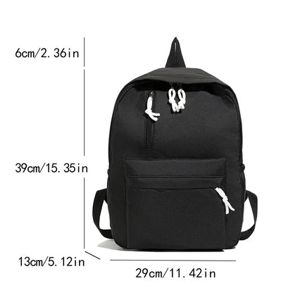 Minimalist Solid Color Laptop Backpack Women's Solid Nylon Bookbag Large Capacity Multi Pocket Adjustable Straps Campus Commute