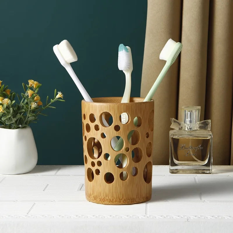 Eco-Friendly Bamboo Toothbrush Holder - Versatile Organizer