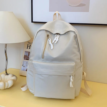 Minimalist Solid Color Laptop Backpack Women's Solid Nylon Bookbag Large Capacity Multi Pocket Adjustable Straps Campus Commute