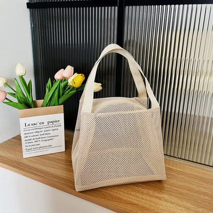 New Large Capacity Mesh Bag with handle Travel Toiltery Makeup Bag Portable Beach Bag Cosmetic Zipper Pouch