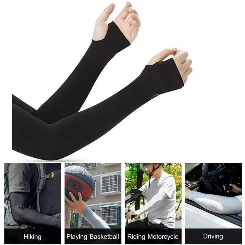 Outdoor UV Solar Arm Cover for Men and Women Riding Cool Ice Silk Elastic Arm Cover for Driving Sunscreen Sleeve Cover in Summer