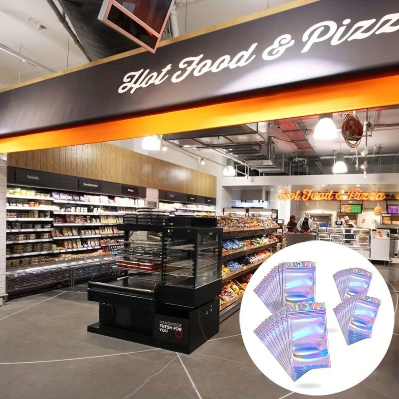 20/50pcs Resealable Smell Proof Bags, Holographic Foil Pouch Bag, Flat Zip Lock Bag For Food Candy Jewelry Screw