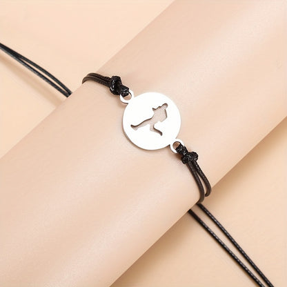 Stainless Steel Running Pattern Pendant Bracelet For Men Women, Gift For Boyfriend Girlfriend, Sports Lovers Gift