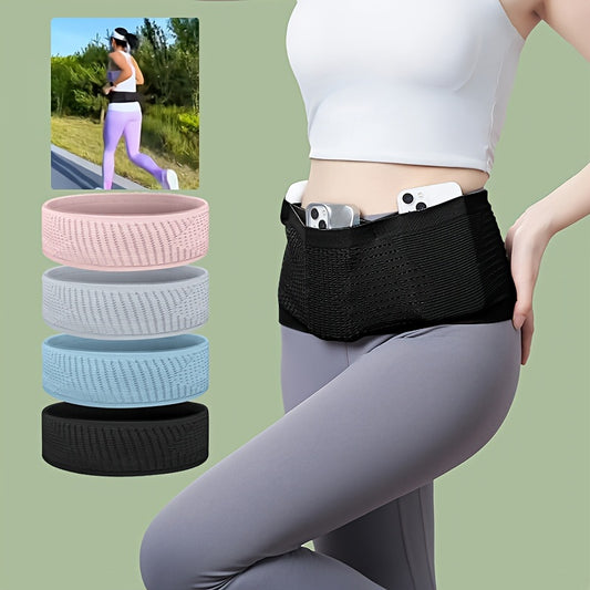 1pc Unisex Sports Waist Pack, Seamless Knit Polyamide Fabric, Breathable, Non-Shake, High Elasticity, Multi-Functional Running Fitness Belt with Braided Embellishment
