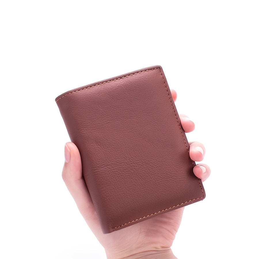 1pc Genuine Leather Wallets for Men and Women | Vintage Thin Vertical Short ID Credit Card Holder Money Bag Coin Purse, Solid Color, Lining, Non-braided, Ideal for Thanksgiving, Father'S Day, Christmas, Valentine'S Day Gifts