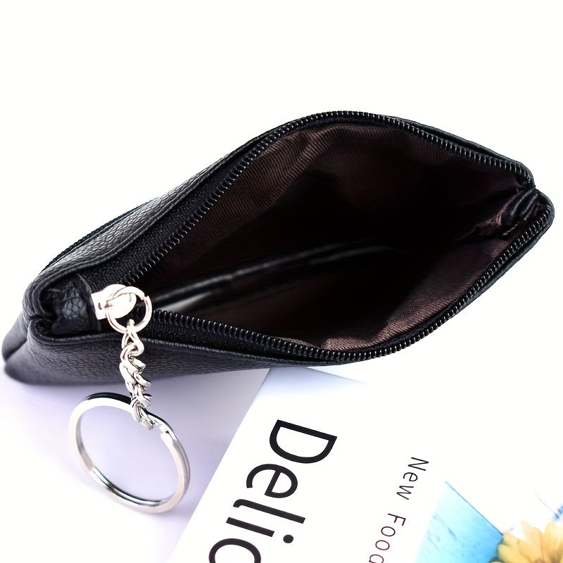 A Small Wallet with a Keychain That Holds Coins in a Mini Coin Purse.
