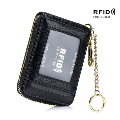 RFID Credit Card Holder, Casual Multi-compartment Wallet, Simple Zip Around Card Case
