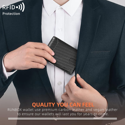 MIYIN RFID Blocking Carbon Fiber Wallet - Ultra-Slim Bi-Fold Credit Card Holder with ID Window, Portable Front Pocket Money Clip, Ideal Couple'S Gift, Minimalist Design, Synthetic Faux Leather Lining, Secure Closure Wallet | Minimalist Wallet | Textured Faux Leather Wallet