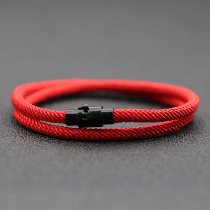 Noter Men's Minimalist Magnetic Nylon Cord Bracelet - Red & Black Casual Elastic Wristband for Casual Attire, Durable Comfortable Stylish Accessory